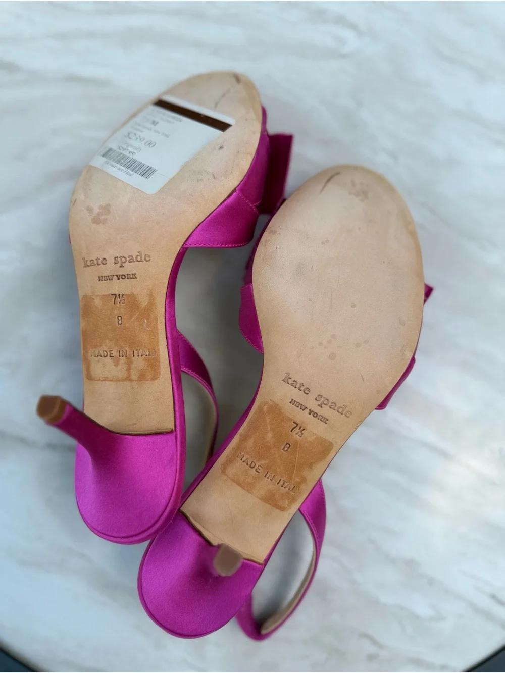 Kate Spade New York Pink Satin Bow Slingback Heels Pumps Italy Women’s 7.5 B